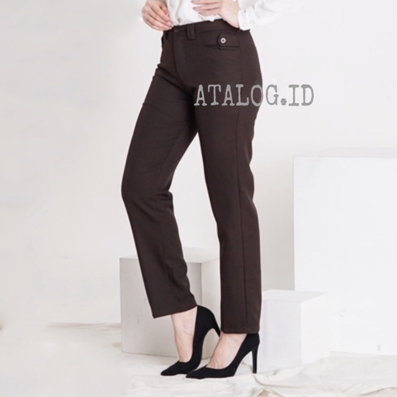 Celana Bahan Kerja Wanita Highwaist Kantor Formal Dasar Kain Premium Strech . Office Pants Slimfit Standart S-5L