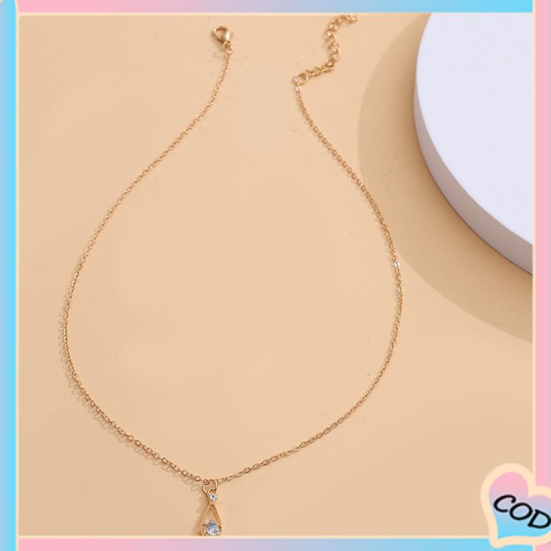 COD❤️ Fashion Indah Water Drop Zircon Kalung Wanita Sederhana Temperamen Rantai Klavikula-A.one