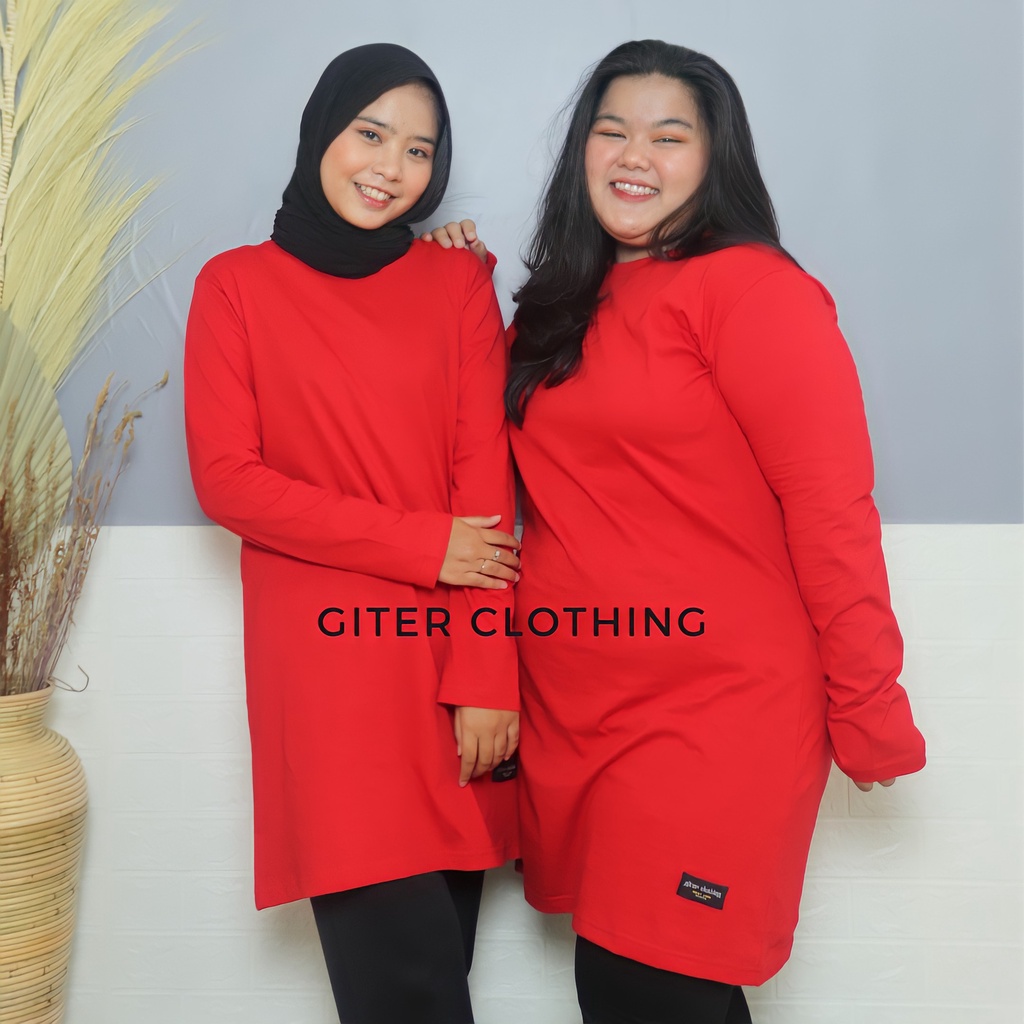 Kaos tunik bahan katun combed premium by giter's clothing - kaos polos oversize wanita - kaos wanita lengan panjang - baju olahraga muslimah ( hitam putih merah maroon navy army )