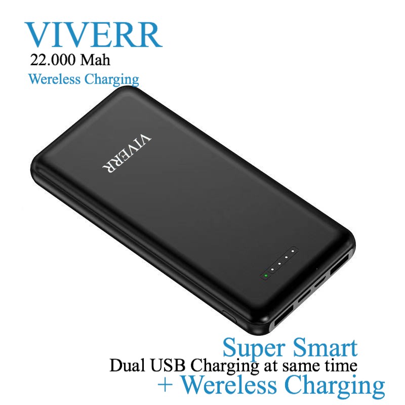 VIVERR WERELESS CHARGING  Powerbank Viverr 22.000 Mah Dual Usb With Wereless Charging garansi 1 tahu