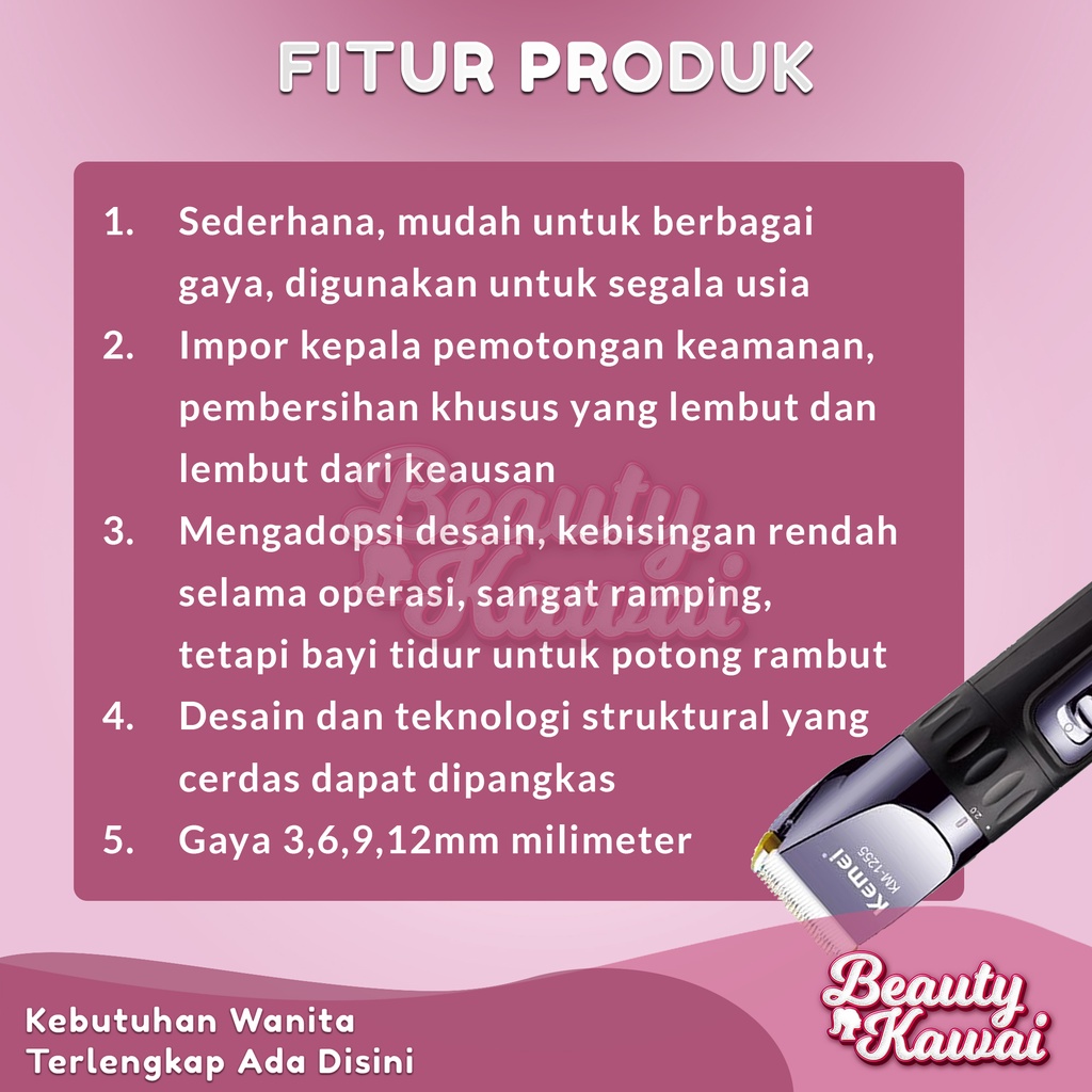 Cukuran Rambut Kemei KM-1255 Profesional Hair Clipper Pria Rechargeable