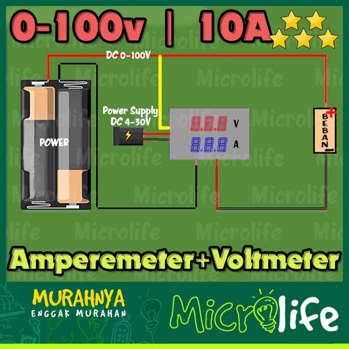 COMBO AMPEREMETER + VOLTMETER DIGITAL FRAME 0-100v 10A