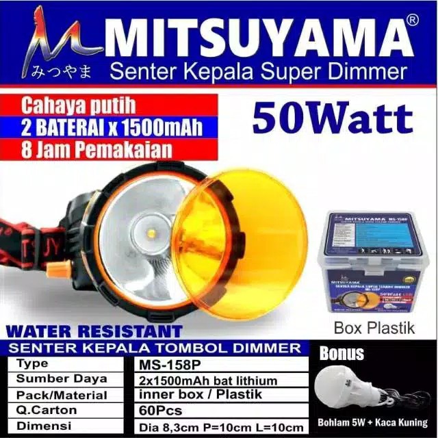 Headlamp free lampu - Seter kepala 50w mitsuyama MS-158P - Senter Camping Outdoor