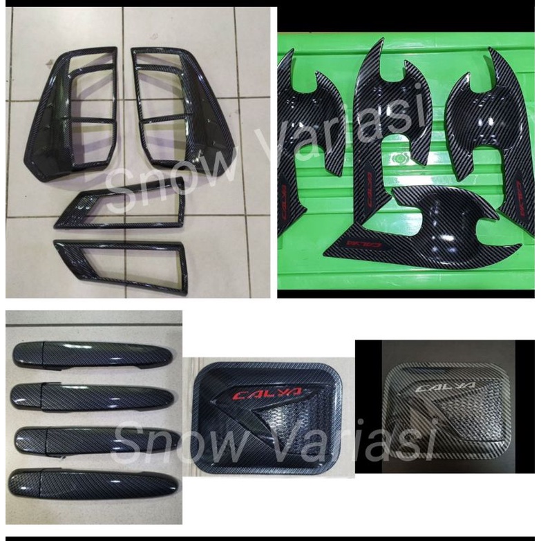 Paket Garnish Belakang Outer Handle Tank Cover Calya Sigra 2016 2021 Carbon