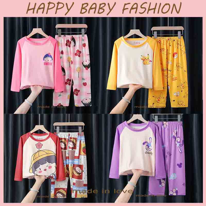 【Happy Baby】3-11Tahun Piyama Setelan Baju Tidur Anak Perempuan Cewek Karakter Lengan Panjang Celana Panjang S-03