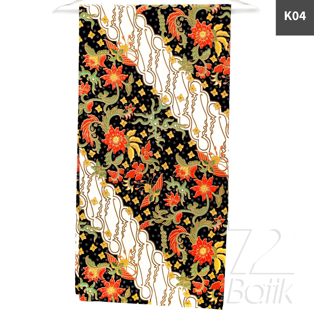 KAIN BATIK PREMIUM Bahan Katun Motif Kembang Parang Warna Hitam Putih Merah 728611 Cap 72 Jarik Jarit Samping Kebat Panjang Batik Katun Modern Premium Bahan Seragam Batik Pernikahan Kantor Keluarga Murah Kamen Jadi Batik Bali Lembaran
