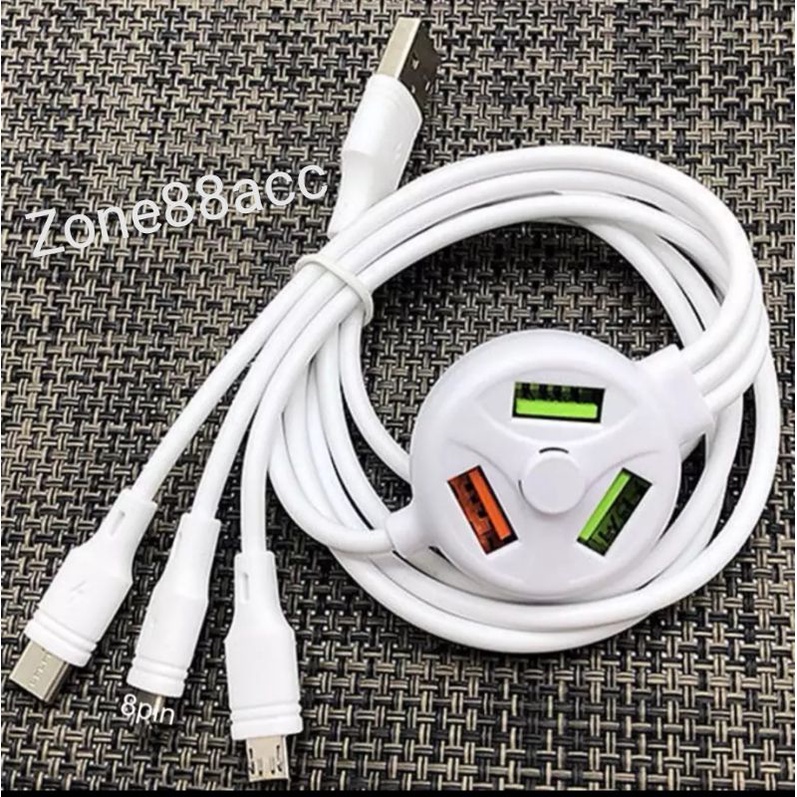 Cable Kabel Data Casan Charger Charging USB Micro TypeC Type C Lightning Iphone 6 in 1 3Port 3 Port 1200mm