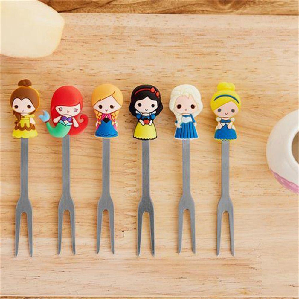 SOLIGHTER Ceramic Fruit Forks Mini Party Decoration Tasting Fork With Holder Cute Princess Stainless Steel Food Pick Dessert Flatware