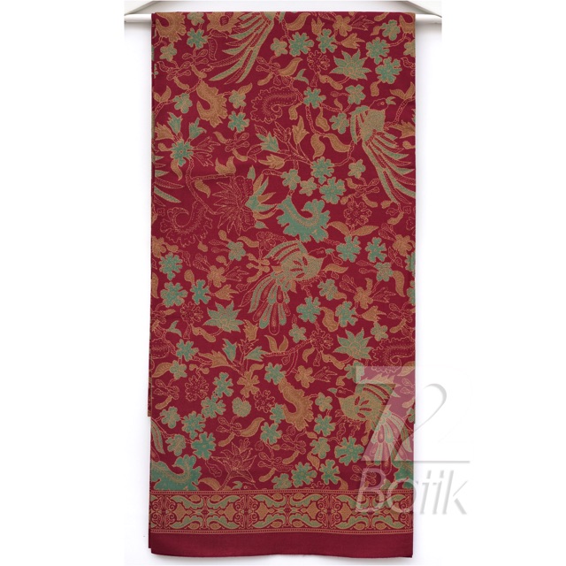 KAIN BATIK KATUN Premium Motif Burung Kembang Warna Merah Hijau 725654 Cap 72 Jarik Jarit Samping Kebat Panjang Batik Katun Modern Premium Bahan Seragam Batik Pernikahan Kantor Keluarga Murah Kamen Jadi Batik Bali Lembaran