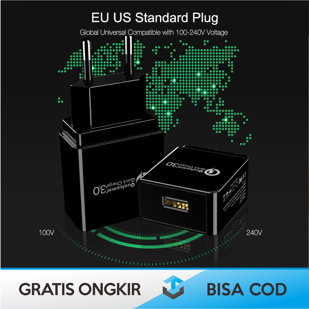 ADAPTOR CHARGER USB FAST CHARGING TAFFWARE QUALCOMM QUICK CHARGE 3.0