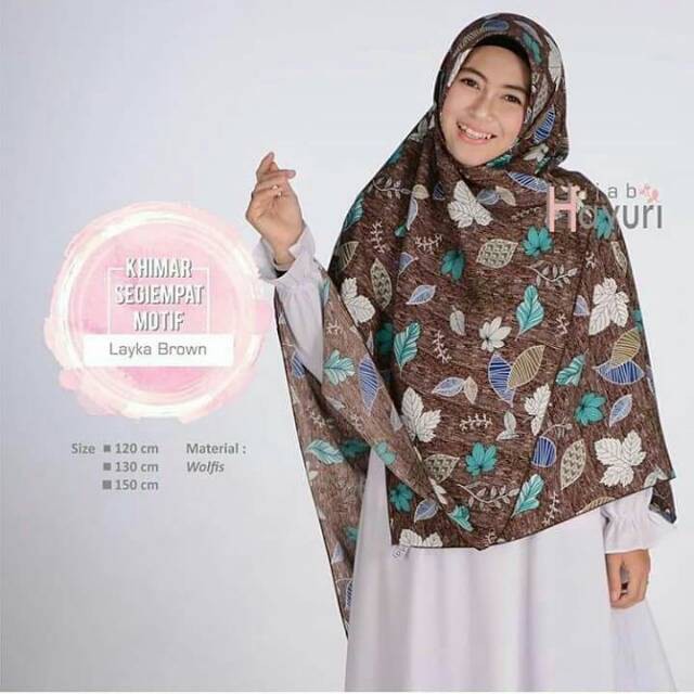 Khimar segiempat motif layka brown 120 cm hijab hayuri