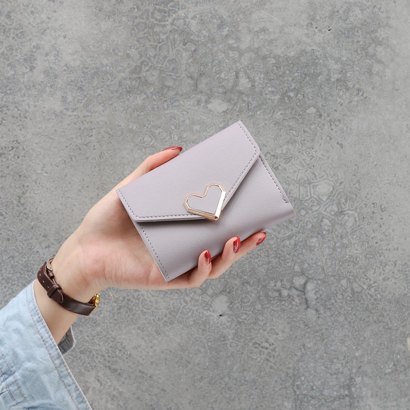 (1kg 17pcs) Lomenia Dompet Korea Lipat Kecil Hati Love Fashion Cewek LOD023-Ungu Muda