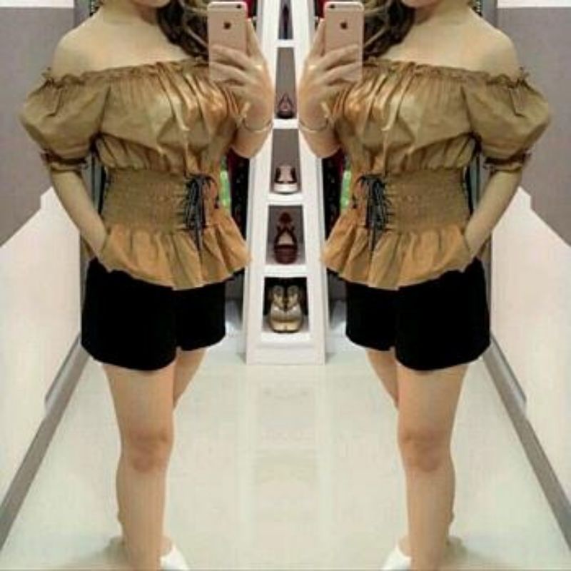 JCNS - SABRI IKAT CREAM / Blouse Wanita Fashion Style Kekinian