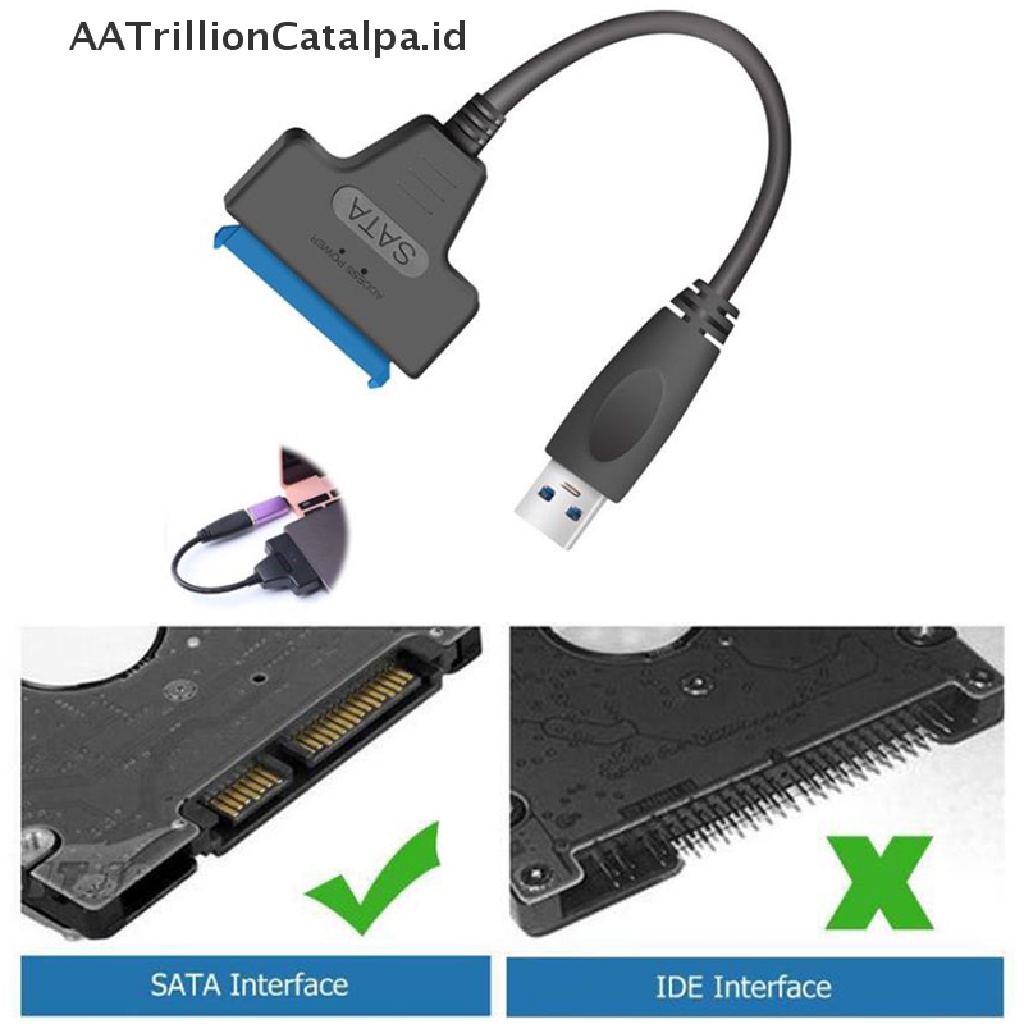 Aatrillioncatalpa Kabel Adapter Converter USB 2.0 To SATA 22pin Untuk Hard Disk Drive SSD Laptop