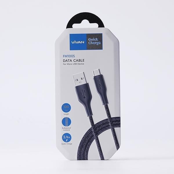 KABEL DATA MicroUSB VIVAN FM100S Fast Charging 2.4A 100cm  Android  -  ORIGINAL Garansi Resmi 1tahun