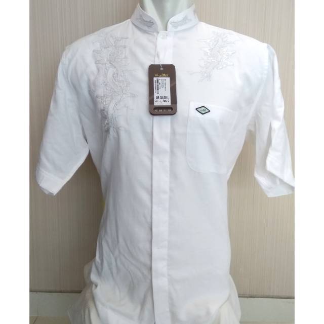 Baju Koko ALMIA AL MIA Premium tangan Pendek Pria pakaian Putih Original gamis Makassar Katun Asli