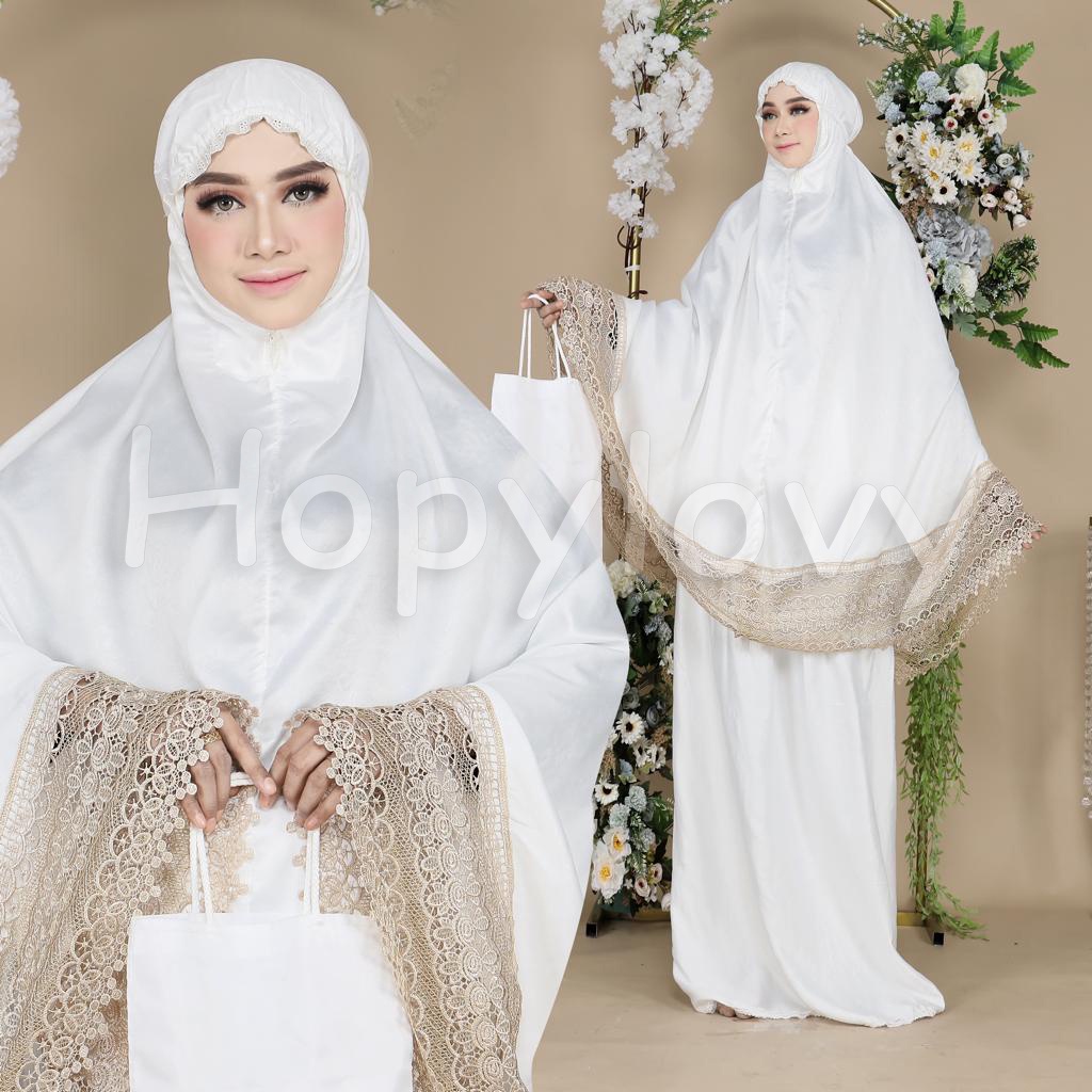 HOPYLOVY - MUKENA PUTIH TERBARU FOIL RENDA / MUKENA ANGGUR