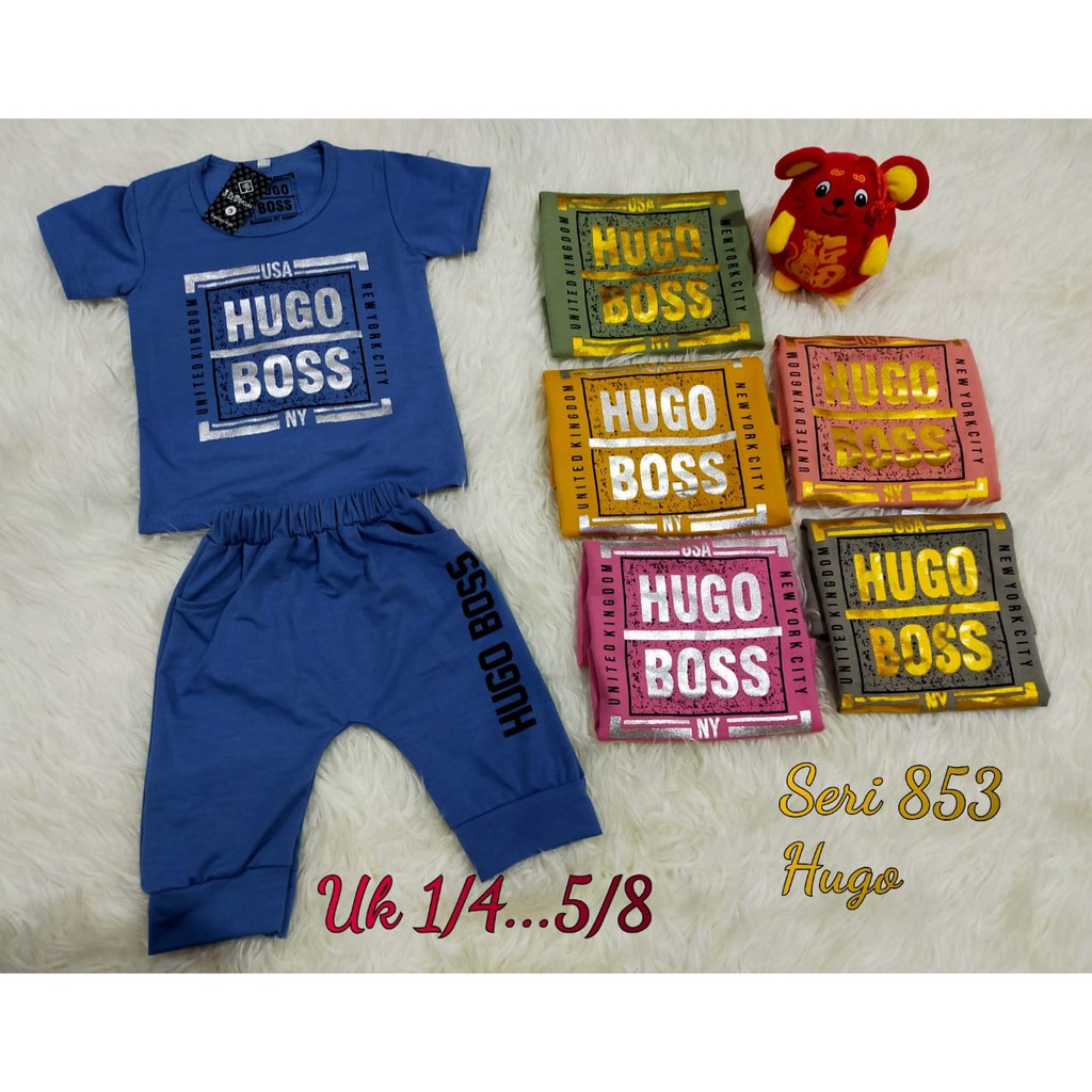 Setelan Baju Anak Usia 0-4 Tahun Motif Hugo Boss Bahan Babyterry TEBEL ADEM Brand J&Co