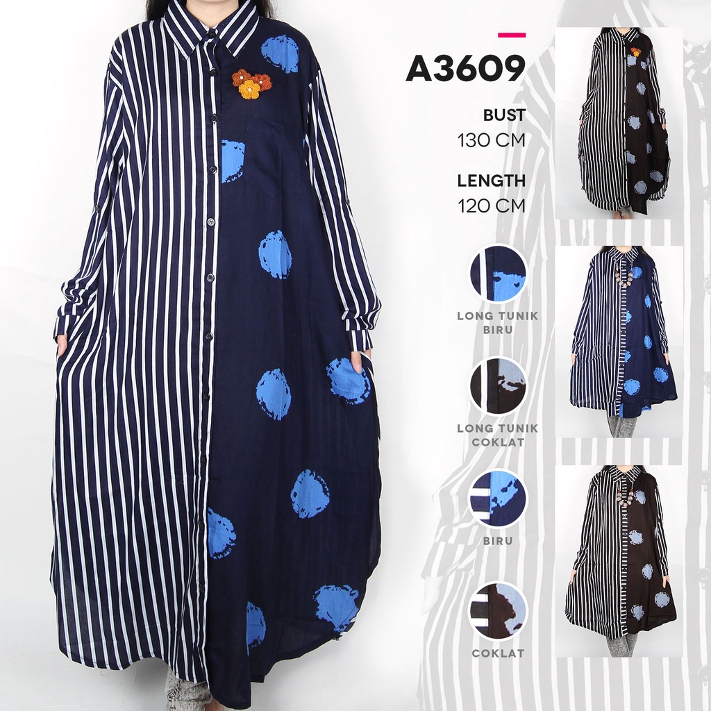 Maliju Tunik Jumbo LD 130 CM Bigsize Salur Kemeja Busui Katun Rayon - A3609