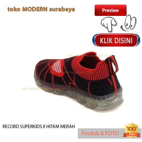 RECORD SUPERKIDS II HITAM MERAH sepatu anak sepatu casual lampu