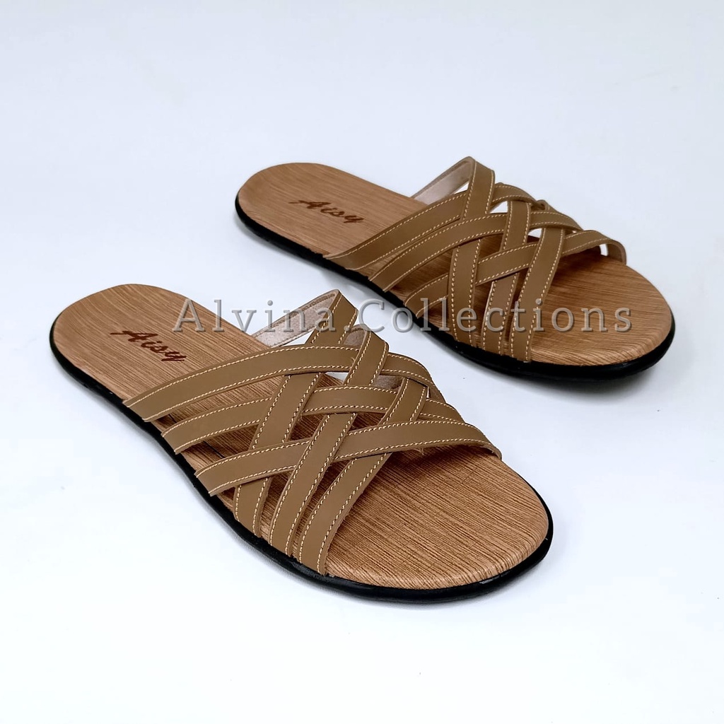 Sandal Wanita Sendal Selop Anyam Kulit Model Terbaru Ready Size 37-40