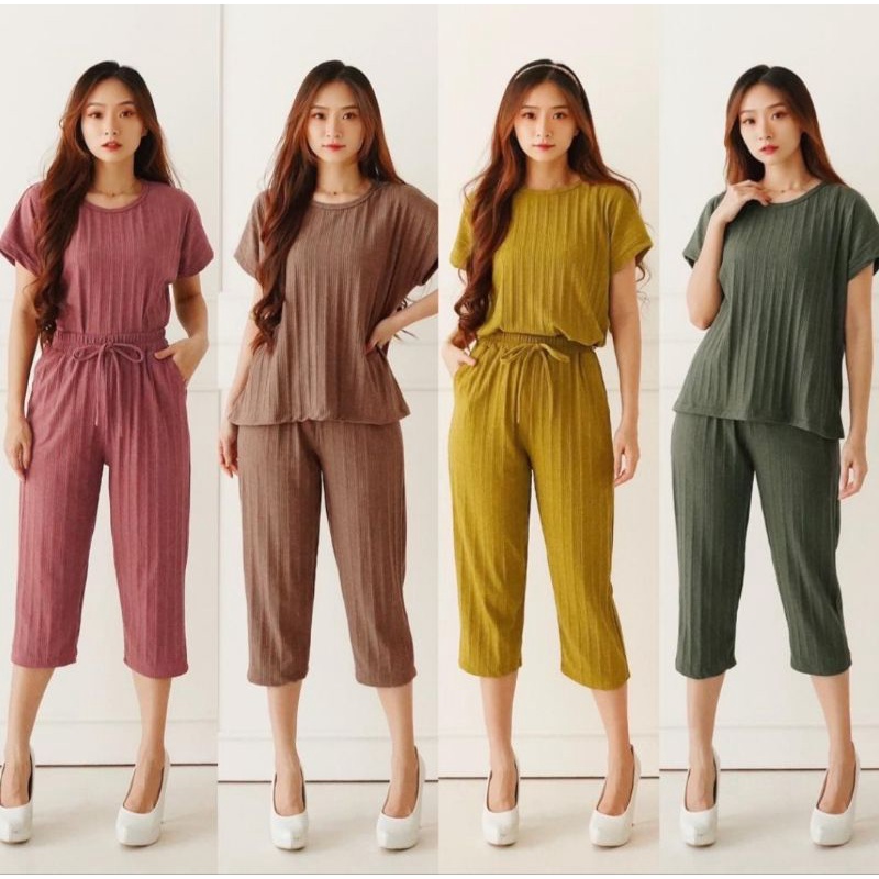 ❣️ SPECIAL PRICE ♡ PREMIUM ♡ REAL PIC ! DYLLYS 2 IN 1 COMFY RIB TEXTURE SET BLOUSE WITH PANTS / SETELAN TEKSTUR ATASAN &amp; CELANA