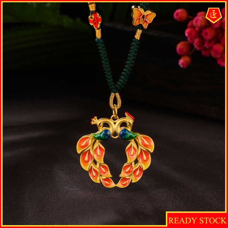 [Ready Stock]Ancient Gold Craft Burnt Blue Peacock Pendant Elegant Fashion
