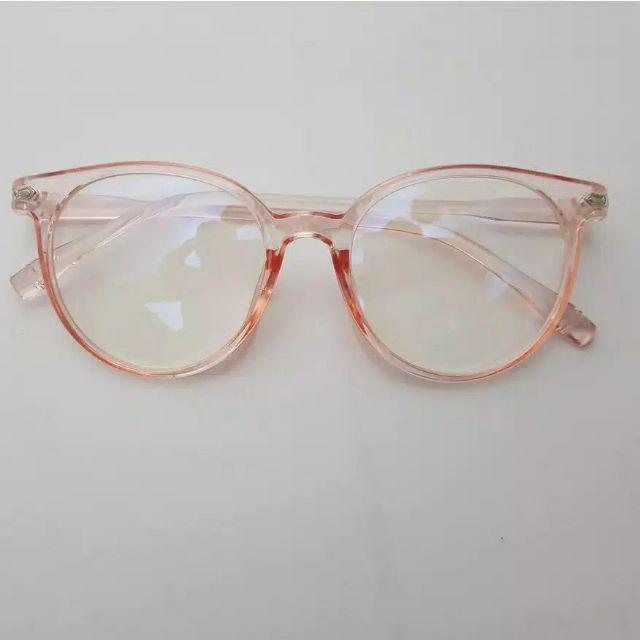 Kacamata anti radiasi  Wanita Pria Frame Sunglasses Lensa Transparan import TOSERBA-Pink