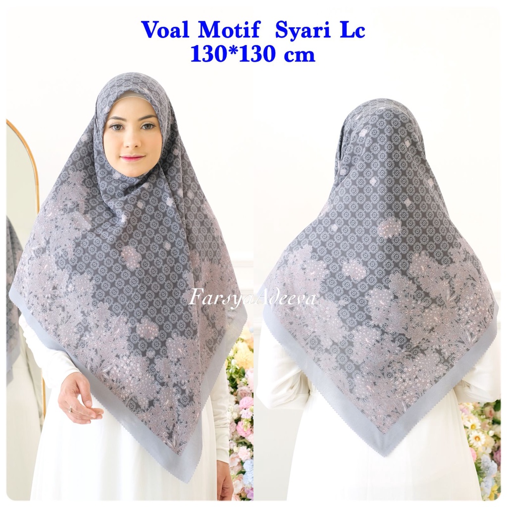 SERAGAM | New Hijab | 130 x 130 |Jilbab Segi Empat Syari Motif LC | Farsya Adeeva Voal Motif Syari L