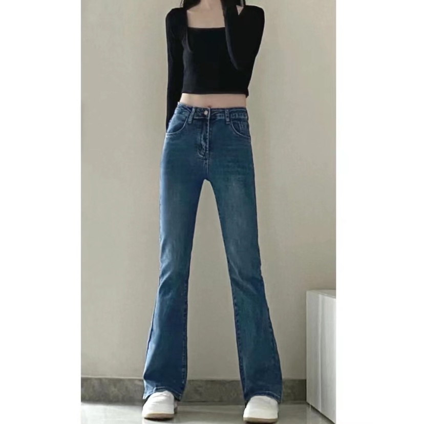 Import Bergaya Biru Retro Celana Cutbray Highwaist Loose Kulot Jeans Wanita