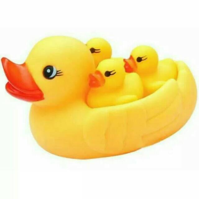 Bebek Vinil Kuning Induk 3 Anak Lucu Mainan Mandi Anak