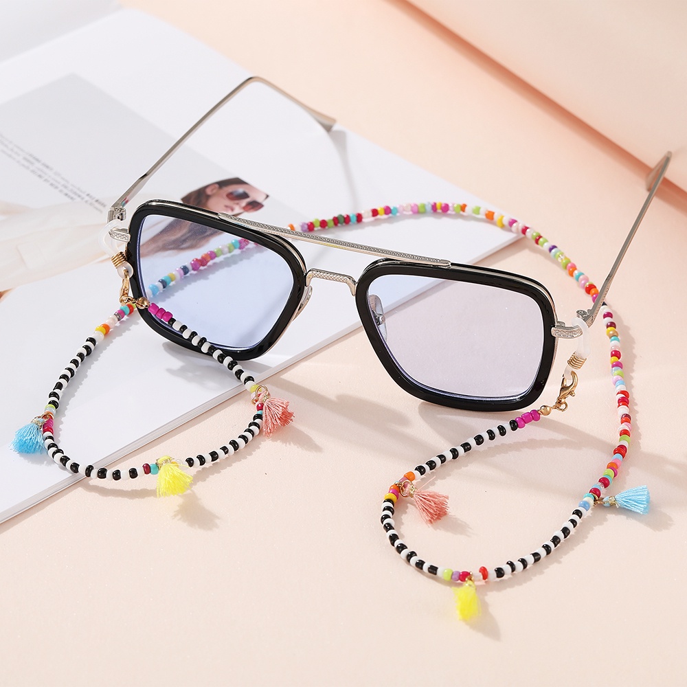 YEEZII Creative Colorful Beads Glasses Holder Mask Strap Lanyard Face Mask Traceless Ear Hanging Two Hooks Lanyard Mask Accessories Jewelry