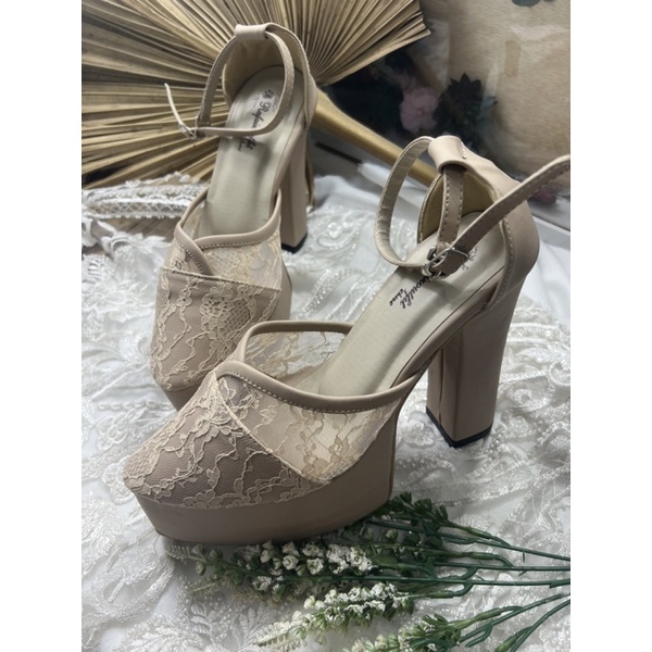 sepatu Rafaizoutfit Cindy cream sepatu wedding heels tinggi 12cm