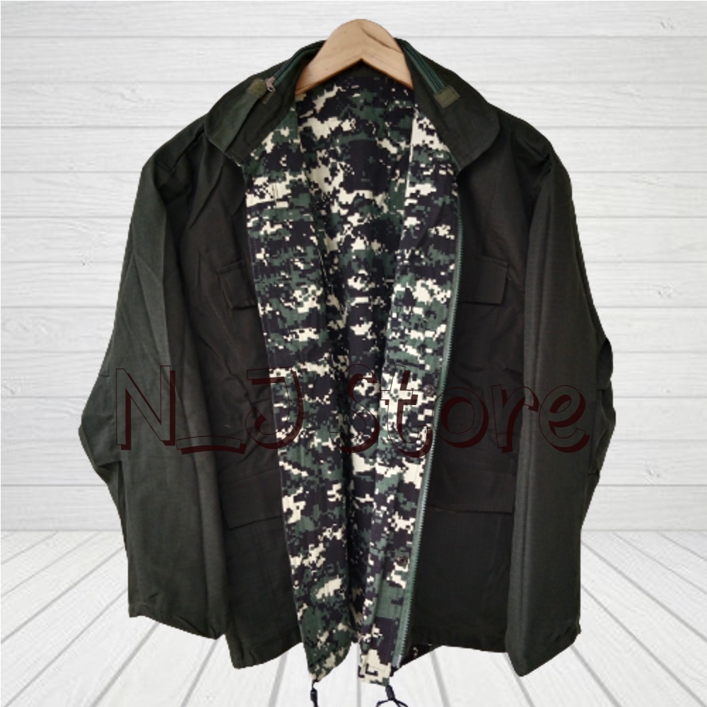 BIG SIZE (M-4XL) Jaket Pria Semi Parka Army Bolak Balik Loreng ACUPAT DIGITAL ABU