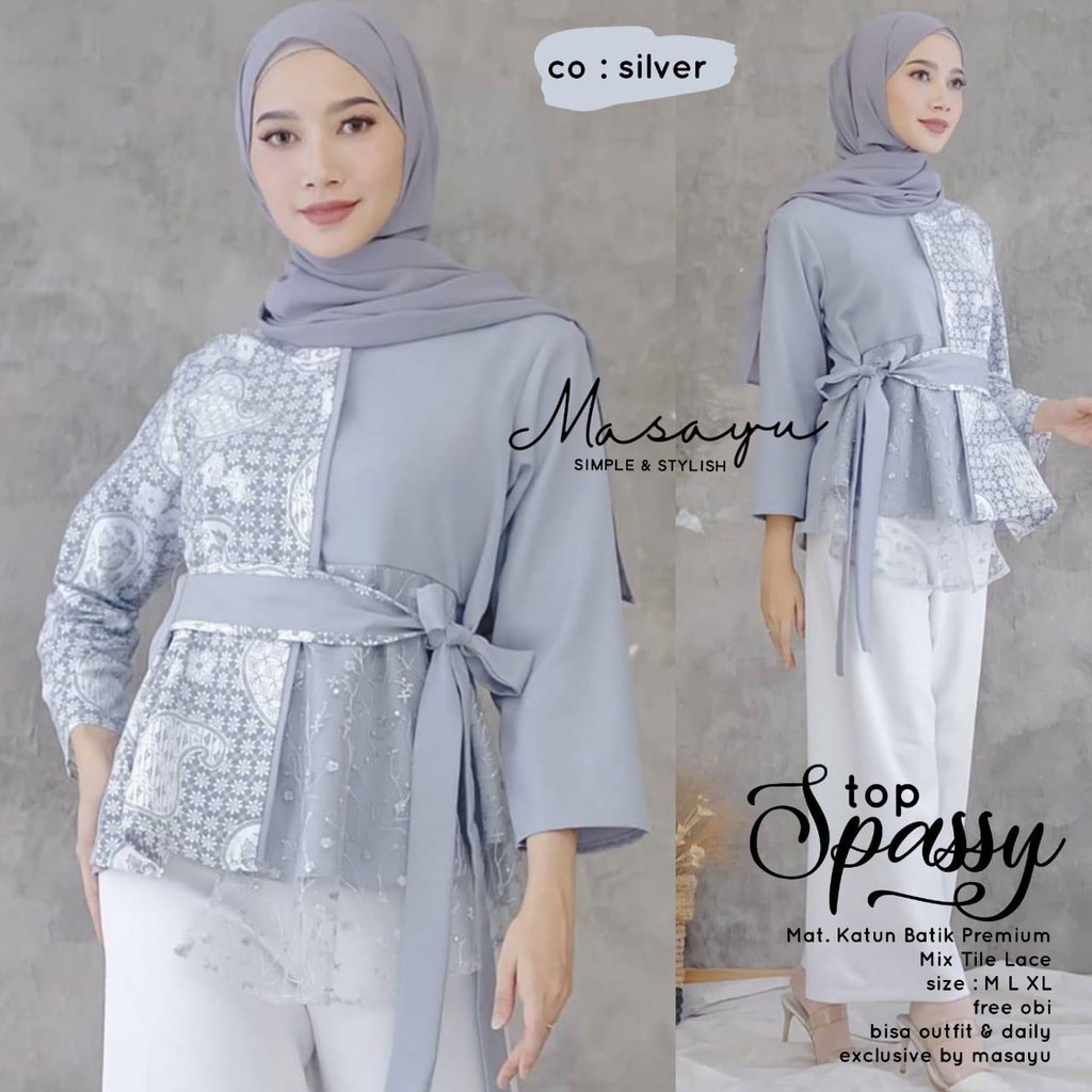 [PREMIUM] Top Spassy Silver Batik Ziggy Tali Atasan Batik Blus Kombi Modern Kerja Seragam Kantor