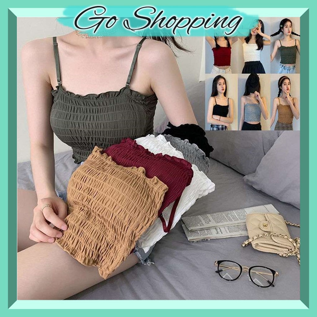 GO! BR509 TankTop Crop Top Bra Korean Style Bahan Katun Import Tali Lepas Pasang cod