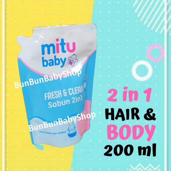 2 in 1 Sabun Cair Mitu Honey Milk Lembut Refil 200ml Perlengkapan Mandi Bayi Perawatan Baby Newborn