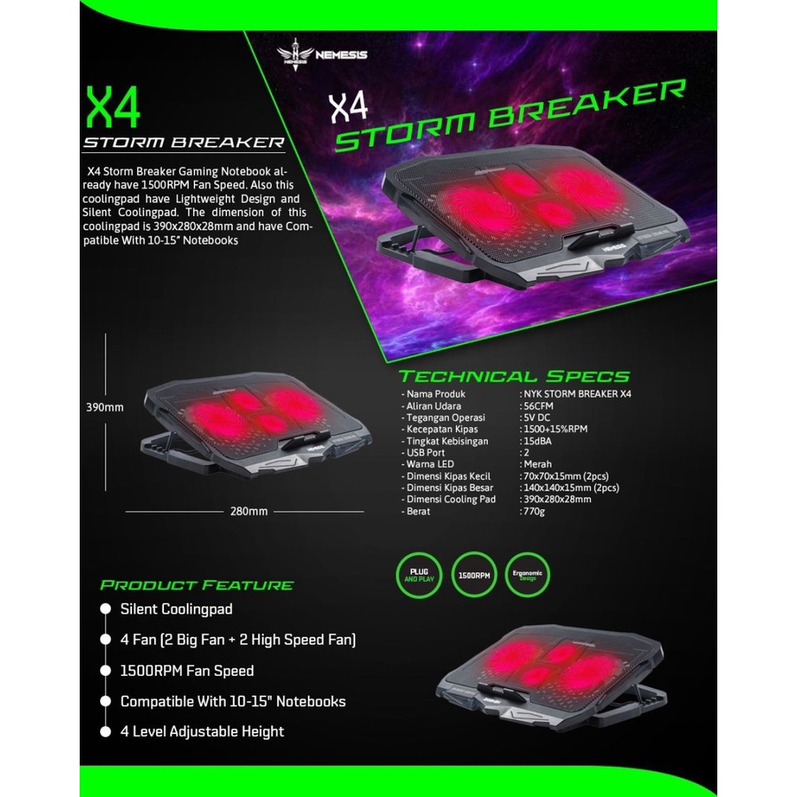 COOLING PAD GAMING LAPTOP COOLINGPAD NYK X4 STORM BREAKER X-4