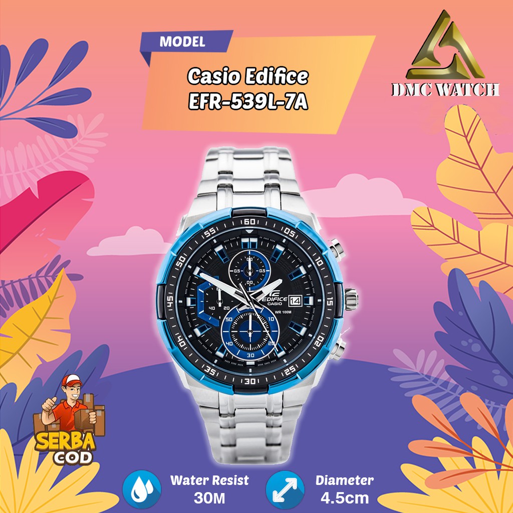Jam Tangan Pria Casio Edifice EFR-539 Silver List Blue Original BM