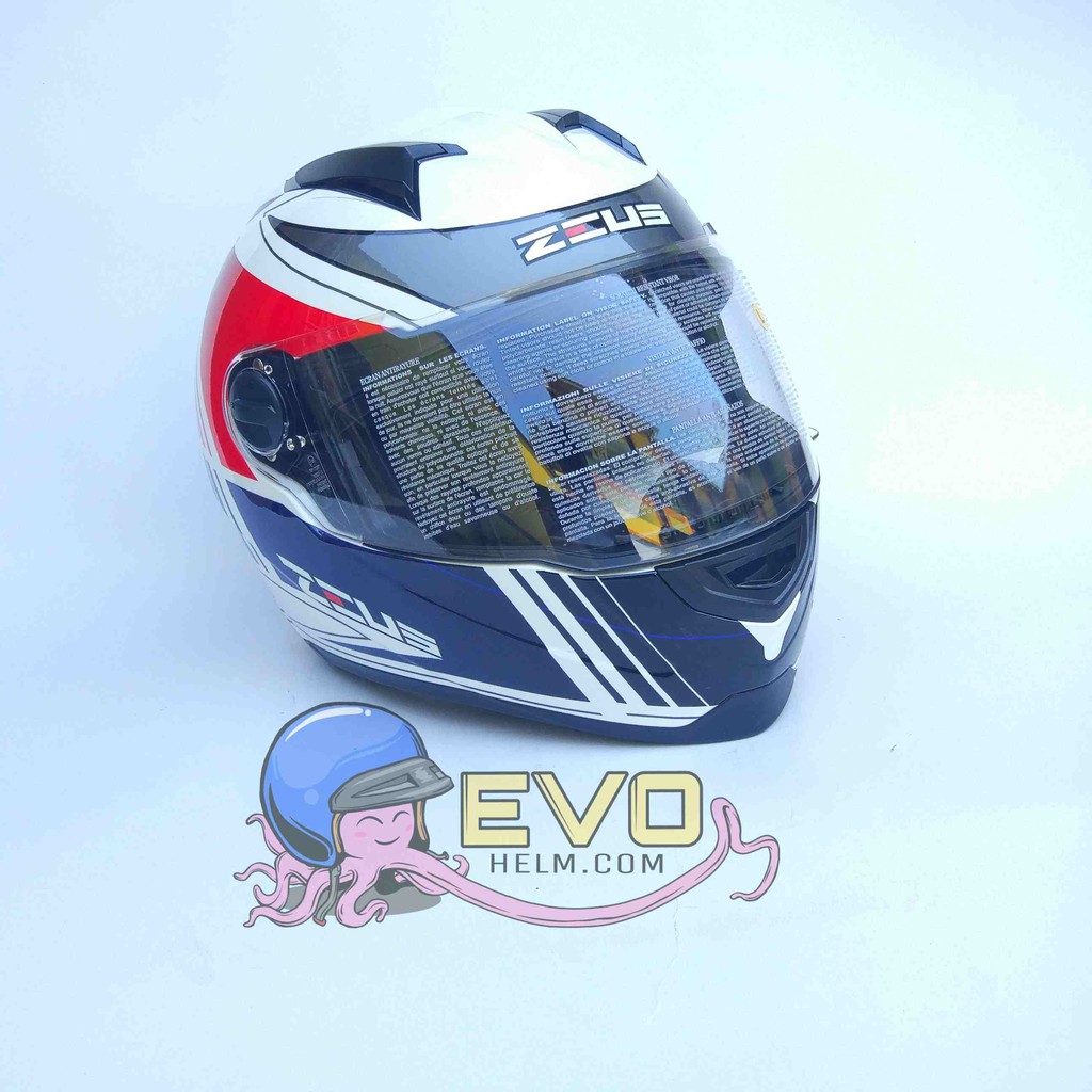 HELM ZEUS FULL FACE WHITE J20 BLUE - FREE SMOKE VISOR ZEUS ORIGINAL ( ONGKIR 2KG )