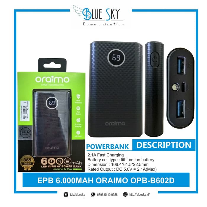 POWERBANK ORAIMO OPB-B602D 6000MAH DUAL USB