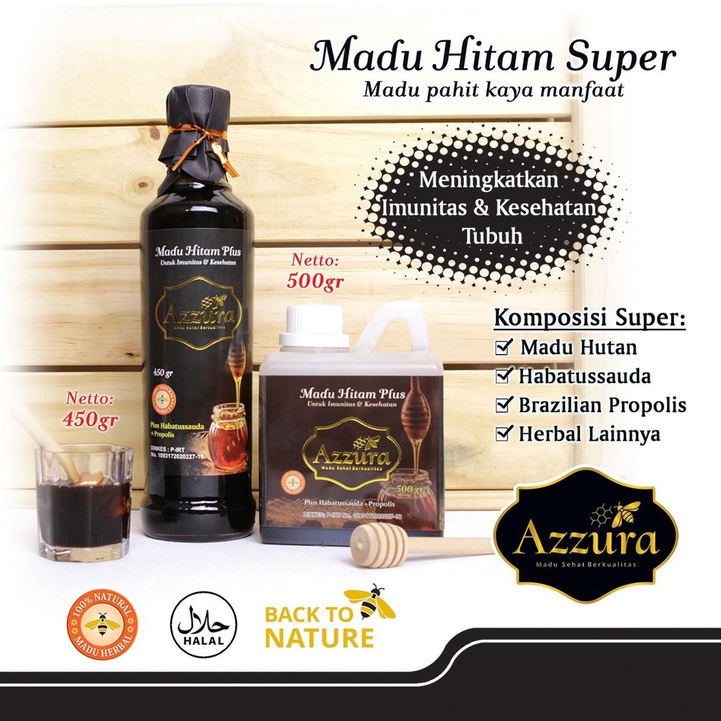 

Madu Azzura Hitam Plus Murni Herbal Alami Asli Original Pahit Obat Berkhasiat Peningkat Pemelihara Atasi Penjaga Imunitas Tubuh Anti Oksidan Kesehatan Lambung Maag Sendi Pencernaan Gula Darah Lebah Apis Dorsata Sumbawa Habbatusauda Propolis 450 500 gr