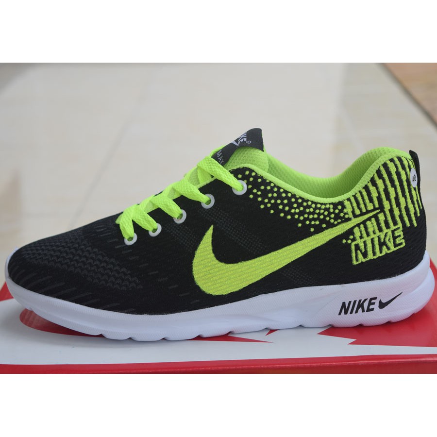 Sepatu Nike Pria Olahraga Flyknit Hitam Hijau