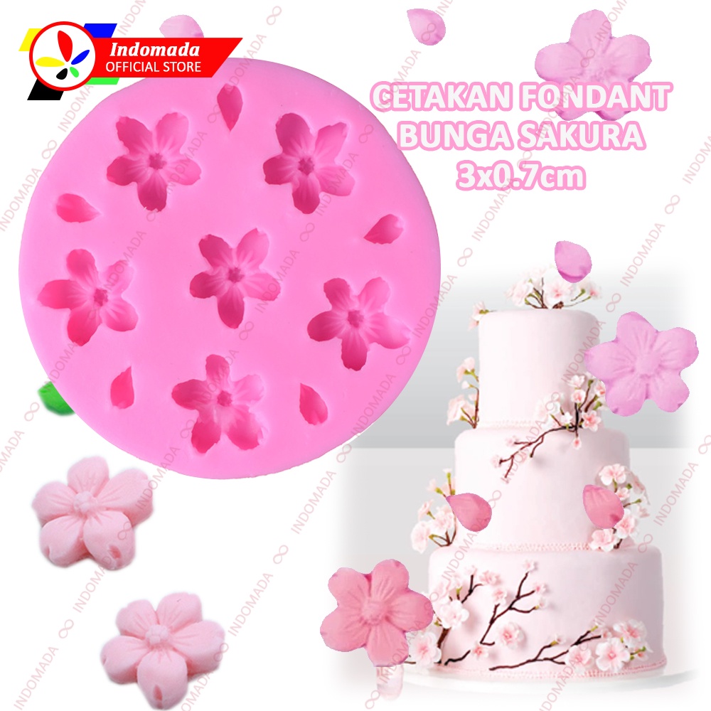 Indomada Cetakan Silikon Fondant Bunga Sakura Kecil Daun 3 x 0.7 cm Cokelat Coklat Puding Resin Cher