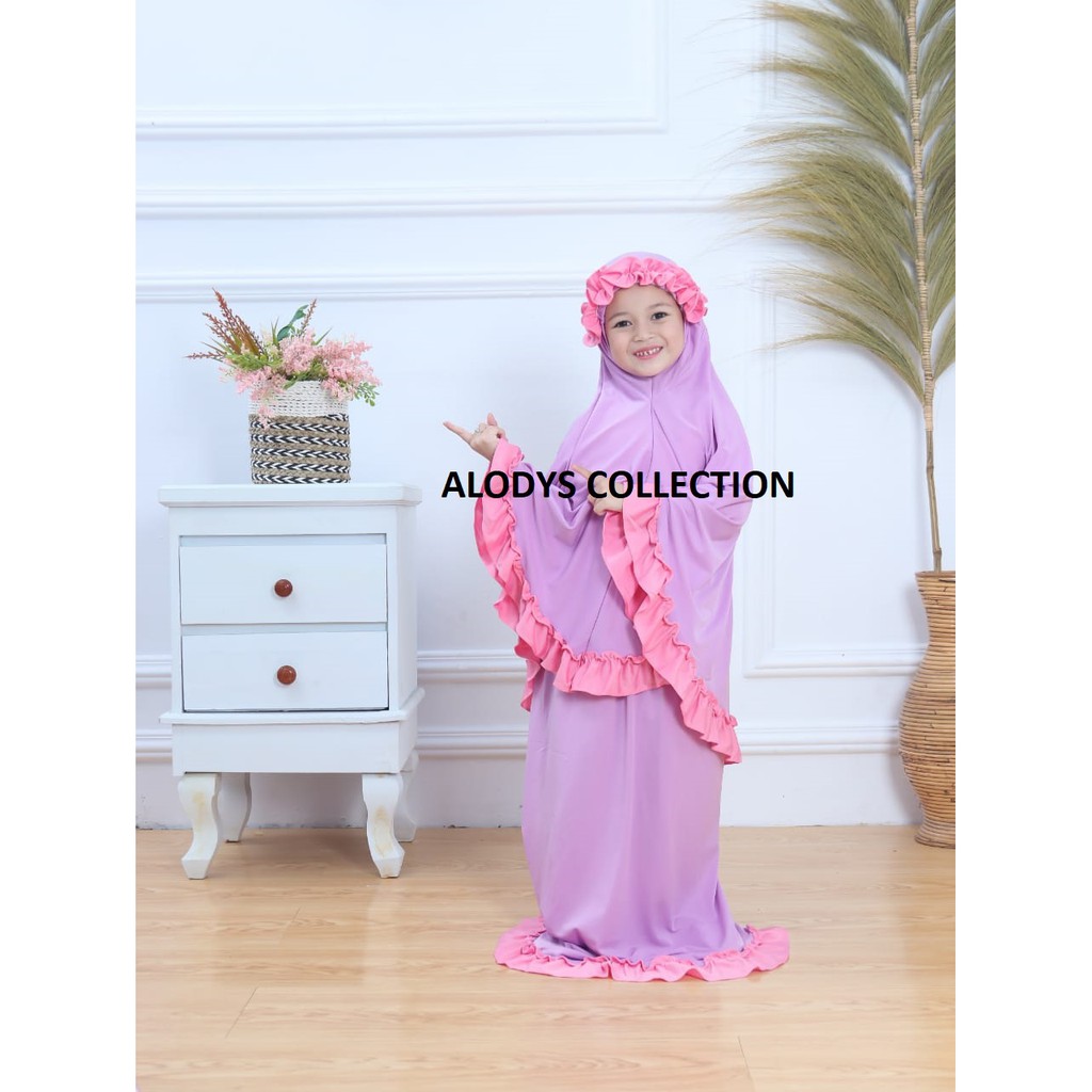 Mukena Anak Variasi Bando Rempel Size M Usia 2-5 Tahun Bahan Jersey / Alody's Collection