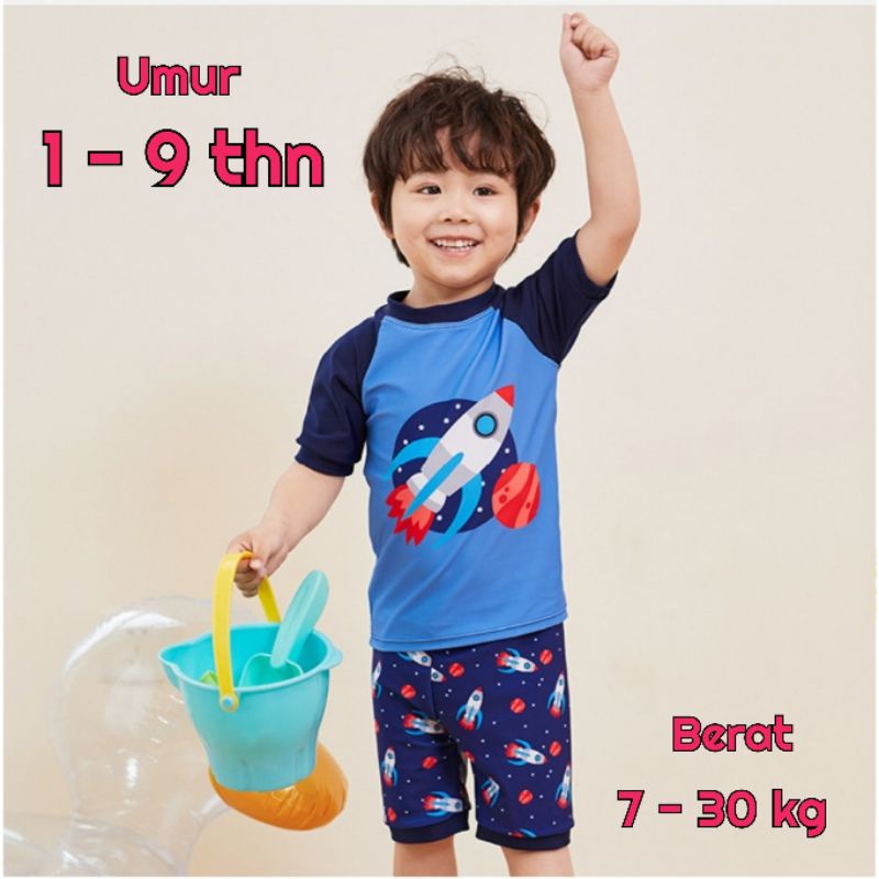 Baju Renang Anak Laki Laki Rocket Swimware Set (Baju + Celana) Umur 1 - 9 tahun