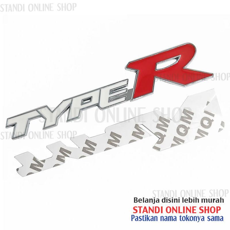 Emblem Mobil Belakang 3D Logo Sticker Honda Type R Aluminium Putih