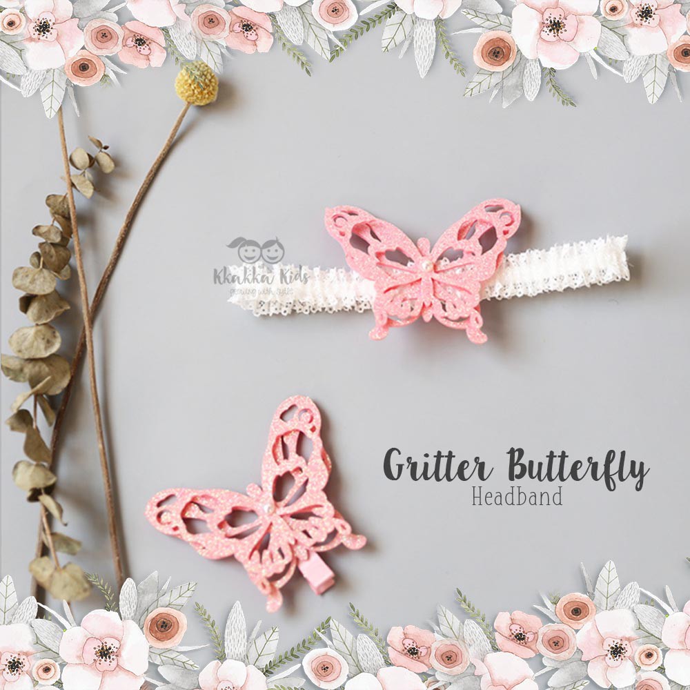 Gritter Butterfly Headband / Headband Bayi Korea / Bando Bayi Korea / bando bayi dan anak