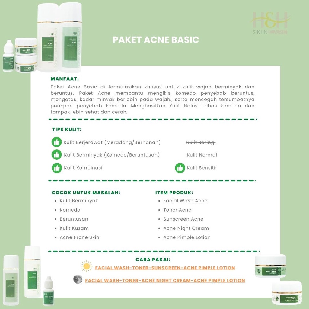 H&H Paket Acne Basic Bpom Perawatan Wajah Untuk Atasi Jerawat Ringan / Acne Prone Skin-3