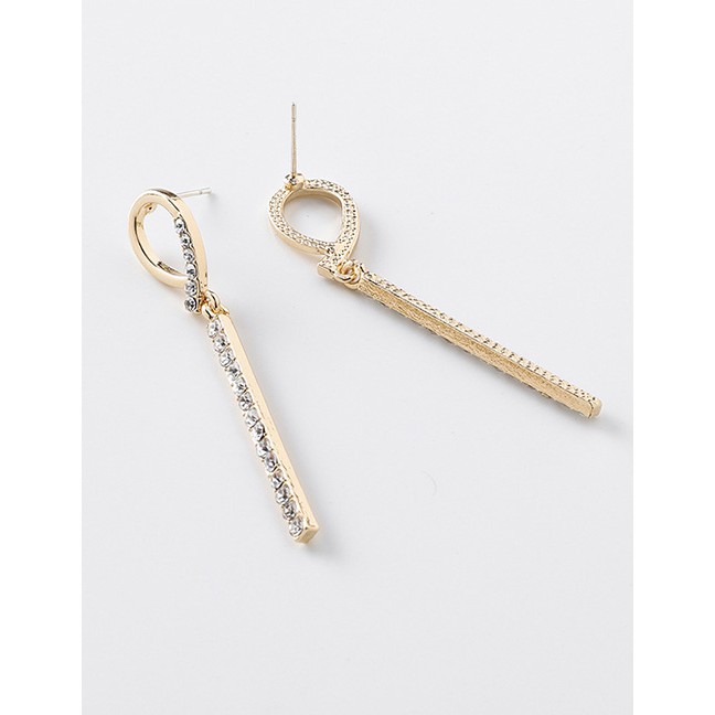 LRC Anting Tusuk Fashion Gold Geometric Word Rhinestone Earrings D20841